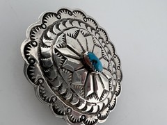 Vintage Southwestern Style Sterling Silver Buckle Turquoise Signed LS
