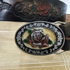 Vintage Siskiyou 1985 Pewter Belt Buckle Red Rose Enamel C-4000 Size M/L