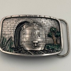 Vintage 1987 Bergamot Pewter Train Locomotive Belt Buckle X-45 Made in USA 3D