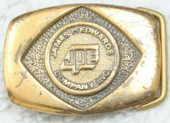 James P. Edwards Co. Inc. Metal Graphic Belt Buckle JPE Vintage 1981 Brass BB7