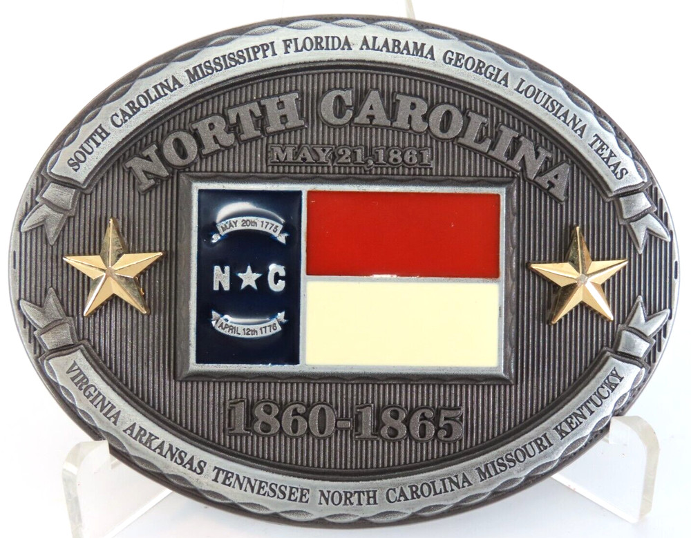 North Carolina NC State Flag Metal Belt Buckle CSA Southern States 3D New