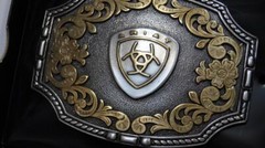 Ariat Logo Emblem Engraved Silver & Gold tone Belt Buckle A37023