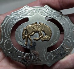 vintage USA made MILLER belt buckle NICKEL SILVER western RODEO cowboy horse
