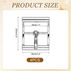 4Pcs Single Prong Belt Buckle 1&Prime; ID Curved Bow Buckle for Shoes, Silver