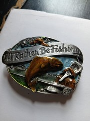 Men&rsquo;s Oval Metal Belt Buckle « I&rsquo;d Rather Be Fishing » 1.5&Prime; Antique Finish M-30