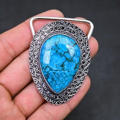 Natural Turquoise Belt Buckle Large Blue Gemstone Western Cowboy Handmade Buckle
