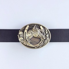 Vintage Bronze Plated Western Horse Horseshoe Oval Belt Buckle