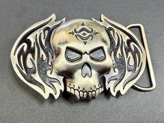 Skull with Flames Cutout Silver & Black Color Silver Moon Creations Belt Buckle