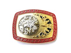 Western Buckle Gold Silver Red Horse Rider Cowboy Cloud Hebilla Vaquero Jinete