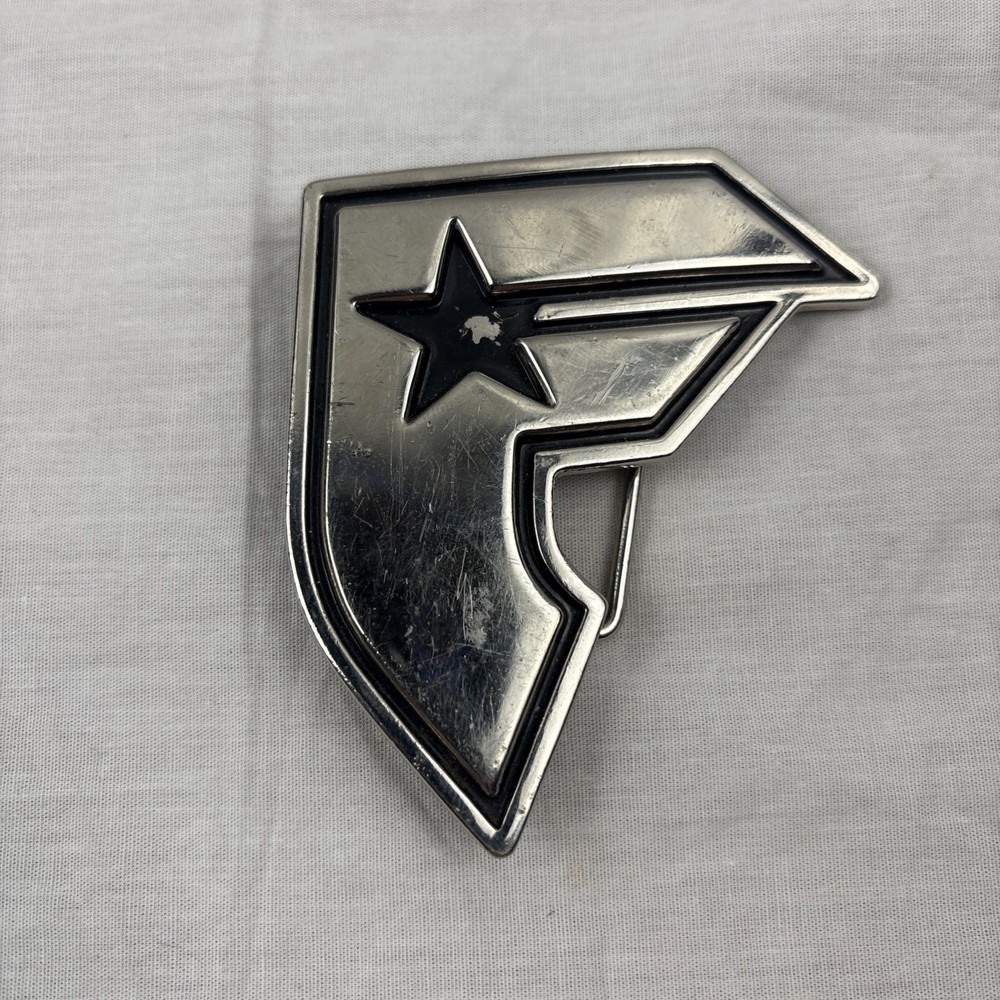 famous stars and straps belt buckle Chrome Silver Toned Belt Buckle 3”x2.25”