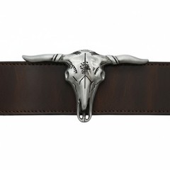 New Men Western Fashion Silver Metal Belt Buckle Long Horn Texas Cow Bull Skull
