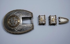 vintage 4PC belt buckle TEXAS custom made GERMAN SILVER nickel silver WESTERN