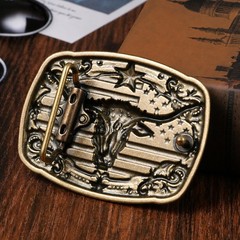 Cow Head Star USA Flag Western Belt Buckle for Men Women Vintage Cowboy Cowgirl