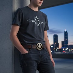 Men Women Belt Buckle Silver Metal Texas Lone Star Glitter Teen Kids Style TX