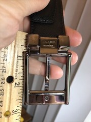 Salvatore Ferragamo Gun Metal tone Rectangle Buckle black leather belt