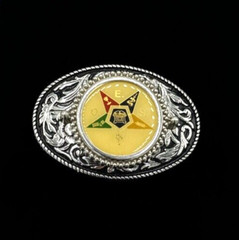 VTG Masonic Symbols O.E.S. Belt Buckle Silver Tone Freemason GAOTU Fraternal