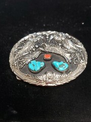 SILVER RED & BLUE TORQUIOSE BELT BACKLE EAGLE S.S.I. NICE!