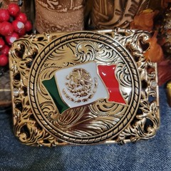 Mexican Flag Western Cowboy Belt Buckle Hebilla Vaquera Rodeo Bandera De Mexico