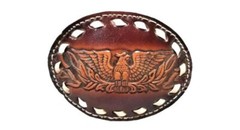 EAGLE Belt BUCKLE w/ WHITE BUCKSTITCHING Lg HANDMADE Brown LEATHER Western/Biker