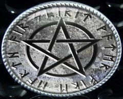 Cryptic Stone Pentagram Belt Buckle – Handmade Occult Oval Buckle – 161