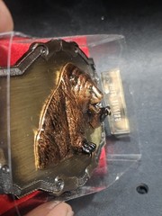 Vintage Raintree 3D Grizzly Bear Brass Buckle Outdoors Wildlife Western USA V8