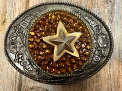 Five Point Star Sparkling Yellow Rhinestone Cowboy Cowgirl Western Belt Buckle