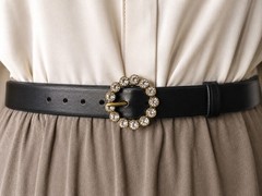 1930&rsquo;s Rhinestone Buckle Round Brass Paste Crystal Czech Style Dress Sash