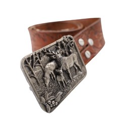Vintage 80s Elk Family 3D Pewter Belt Buckle