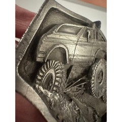 Vintage Monster Truck 4×4 Off Road SUV Belt Buckle Silver Tone 3D Relief 1988