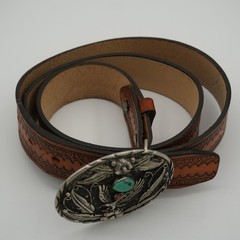 S.S.I Native American Eagle Floral Belt Buckle With Turquoise And Coral Stone
