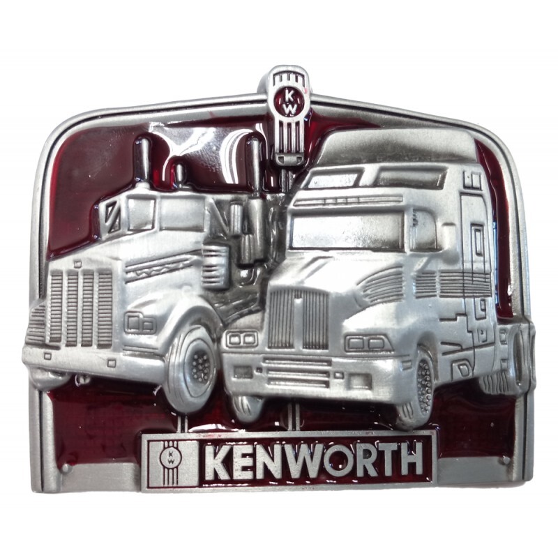Metal Finish Kenworth Truckers Belt Buckle Red and Silver Colored