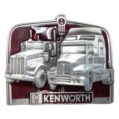 Metal Finish Kenworth Truckers Belt Buckle Red and Silver Colored