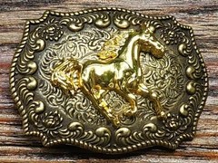 NEW HORSE RUNNING HORSE GOLD AND BRONZE RODEO COWBOY WESTERN BELT BUCKLE