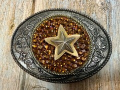 Five Point Star Sparkling Yellow Rhinestone Cowboy Cowgirl Western Belt Buckle