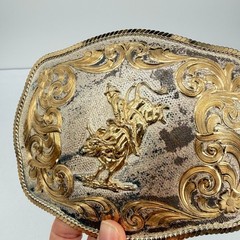 Montana Silversmiths Silver Plate LARGE Belt Buckle Bull Rider Western Cowboy