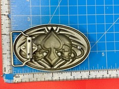 Skulls With Poker Cards Spade Bikers Metal Raised 3D Belt Buckle