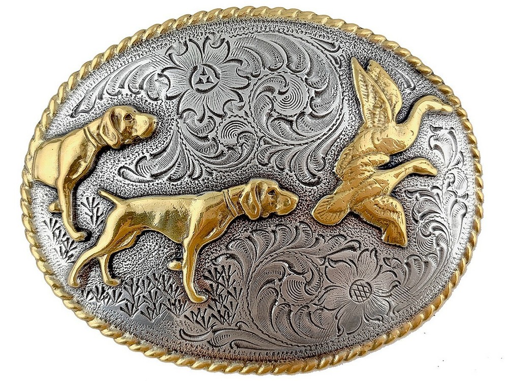 Antique Gold Western Cowboy Hunting Dogs Buckle fits up to 1-1/2&Prime; Belt Strap