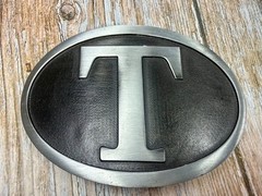 Initial Block Letter T Montana Silversmiths RARE Grey & Black Color Belt Buckle