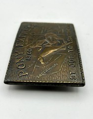 Vintage Brass Pony Express St. Joe To Sacramento Belt Buckle 3 1/2&Prime; Bronze Tone