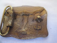 Vintage Golden Eagles NRA Belt Buckle 3D Eagle Rope Edging National Rifle Assoc