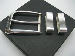 Sterling silver 925 three piece buckle set and Genuine Lizard 30 mm belt U.S.A..