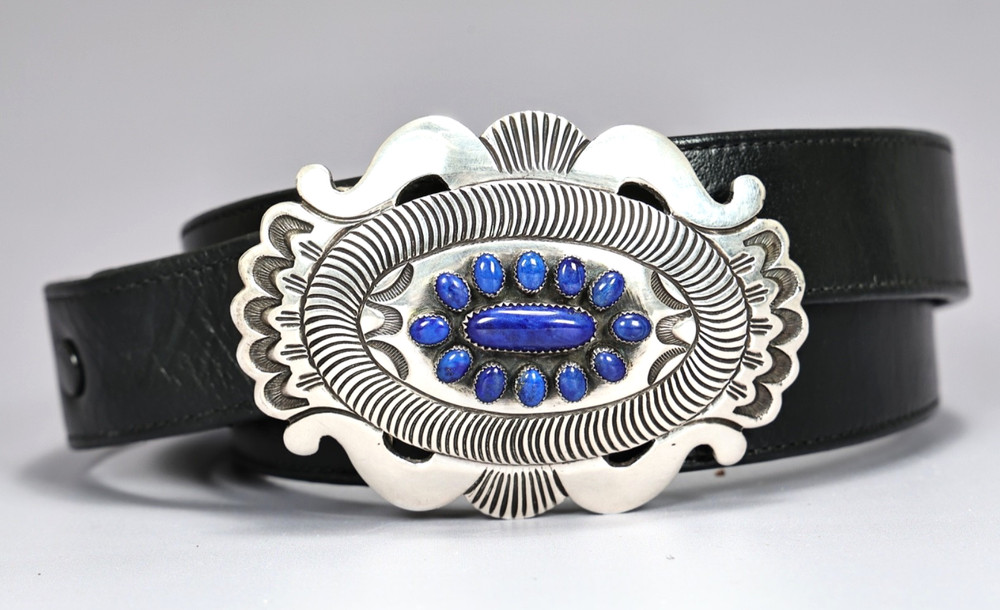 Rick Martinez Navajo Sterling Silver Blue Lapis Lazuli Belt Buckle