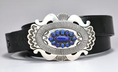 Rick Martinez Navajo Sterling Silver Blue Lapis Lazuli Belt Buckle