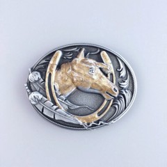New Vintage Enamel Gold Horse Horseshoe Belt Buckle
