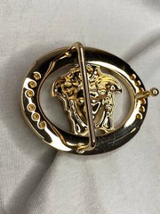 Gold Medusa Head Belt Buckle Black Greek Key Crystal Oval