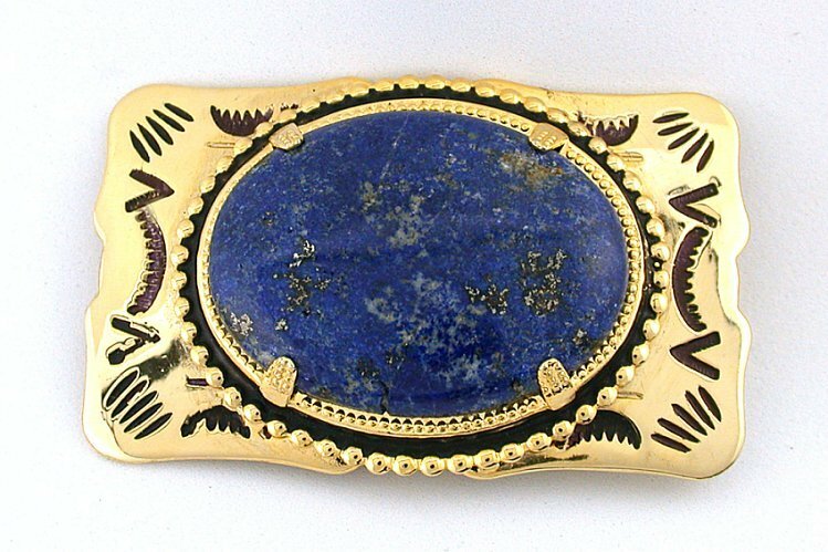 Gold Color Black 40×30 Oval Lapis Cab Cabochon Gem Southwest Belt Buckle EPBB194