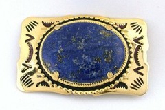 Gold Color Black 40×30 Oval Lapis Cab Cabochon Gem Southwest Belt Buckle EPBB194