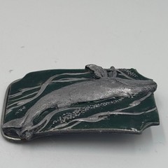 Vintage Humpback Whale Belt Buckle Green Enamel Silver Tone Nautical Marine Life
