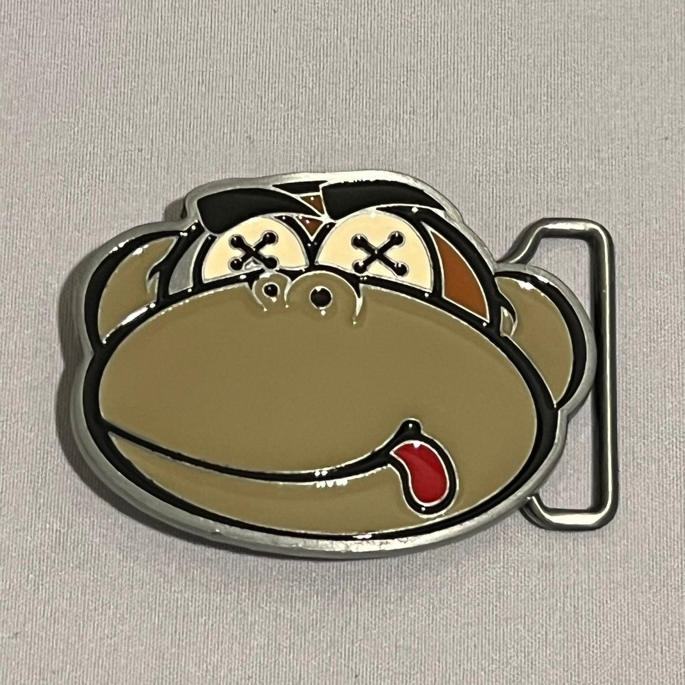 Monkey Enamel Belt Buckle Cartoon Face Metal Novelty Western 2in Tan Brown