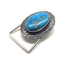 Vintage Western Belt Buckle Turquoise Stone Silver Tone Cowboy Rodeo Boho